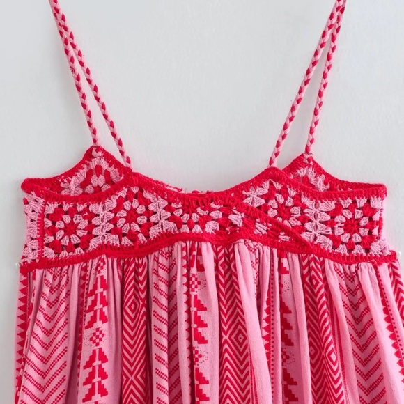 02 Boho Crochet Ruffle Hem Cami Midi Dress - Picture 12 of 16